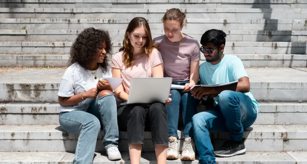 Colleagues studying together for an exam