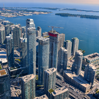 High angle shot of the skyscrapers and buildings captured in toronto, canada