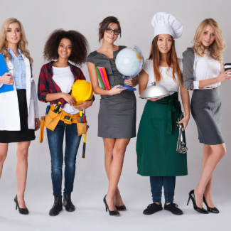 Multi ethnic group of women with various occupations
