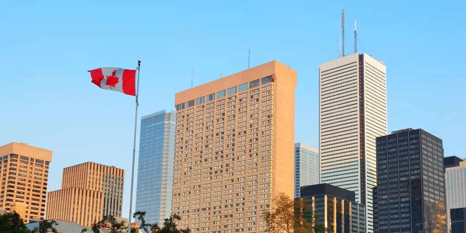 Toronto view with canada flag