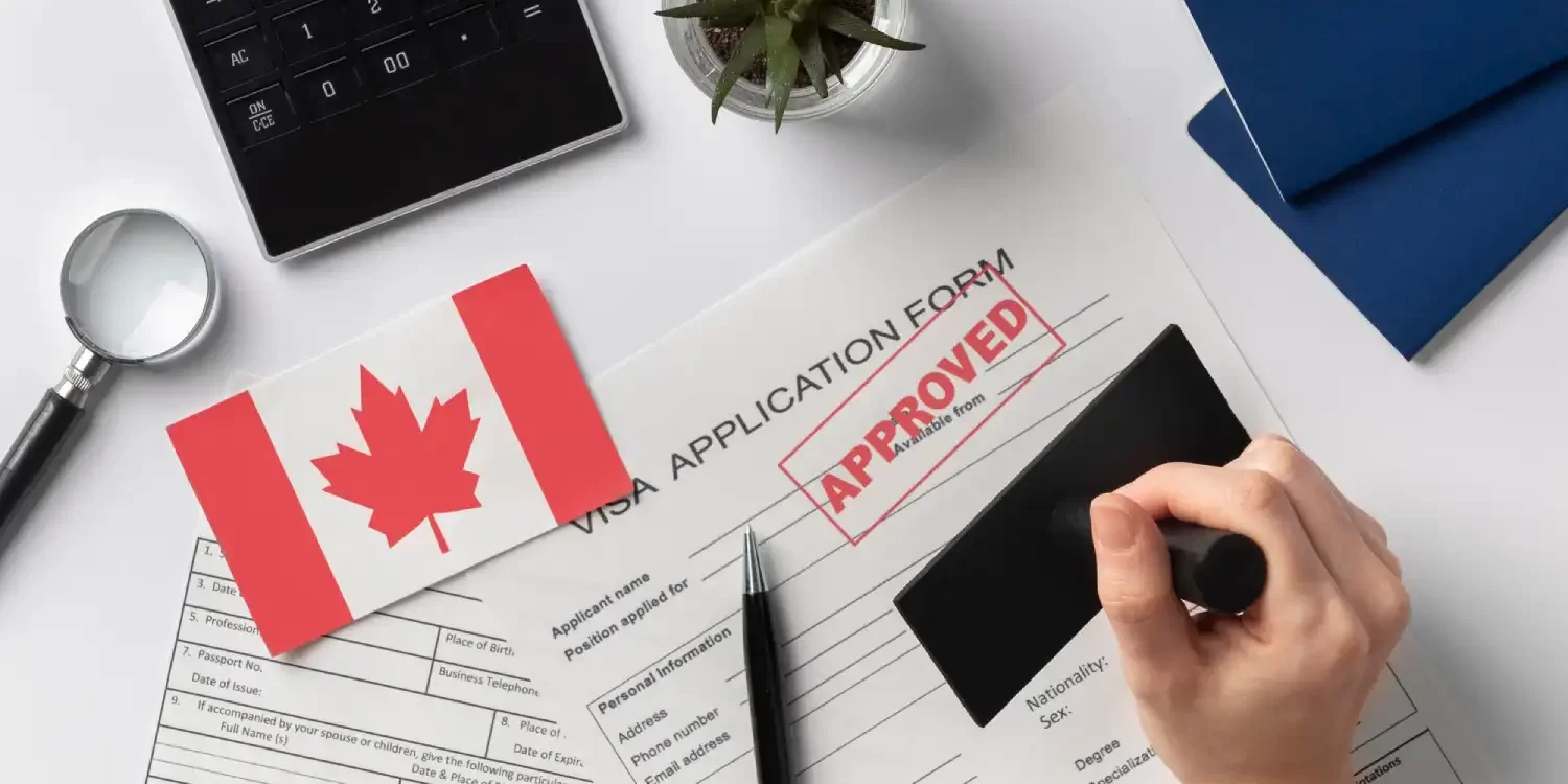 Visa application composition with canadian flag